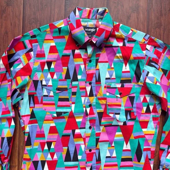 Vintage 80s Wrangler Brushpopper Shirt Mens 16-35 Cowboy Cut Teepee Western - Picture 3 of 16